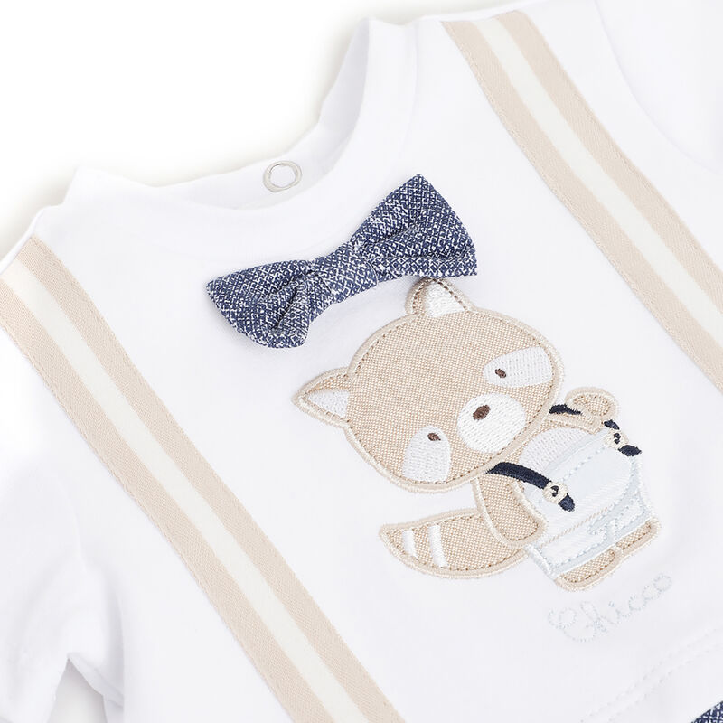 Boys White and Blue Applique Short Sleeve Rompers image number 2